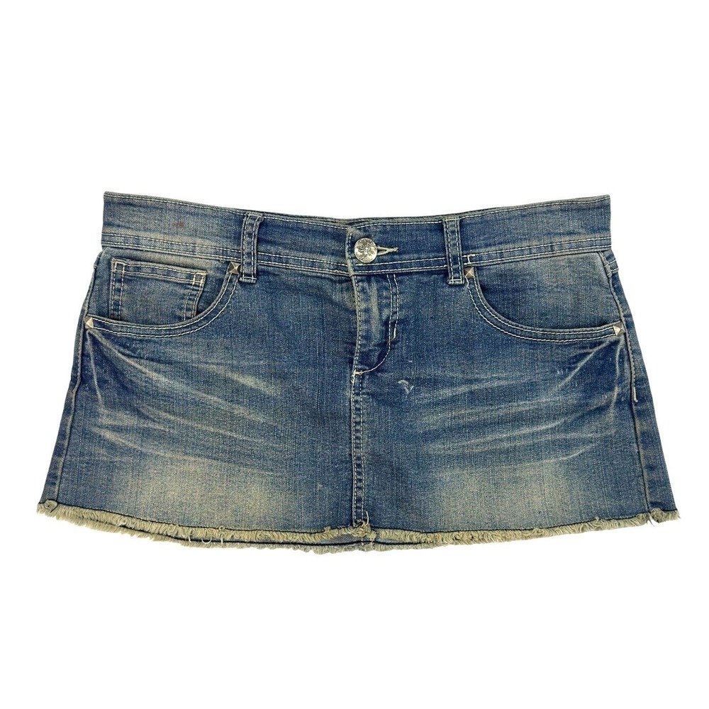 Y2K Urban Heritage Micro Mini Denim‎ Skirt Womens Size 5 Low Rise Distressed